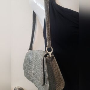 Liz Claiborne Gray Croc-Embossed Shoulder Bag